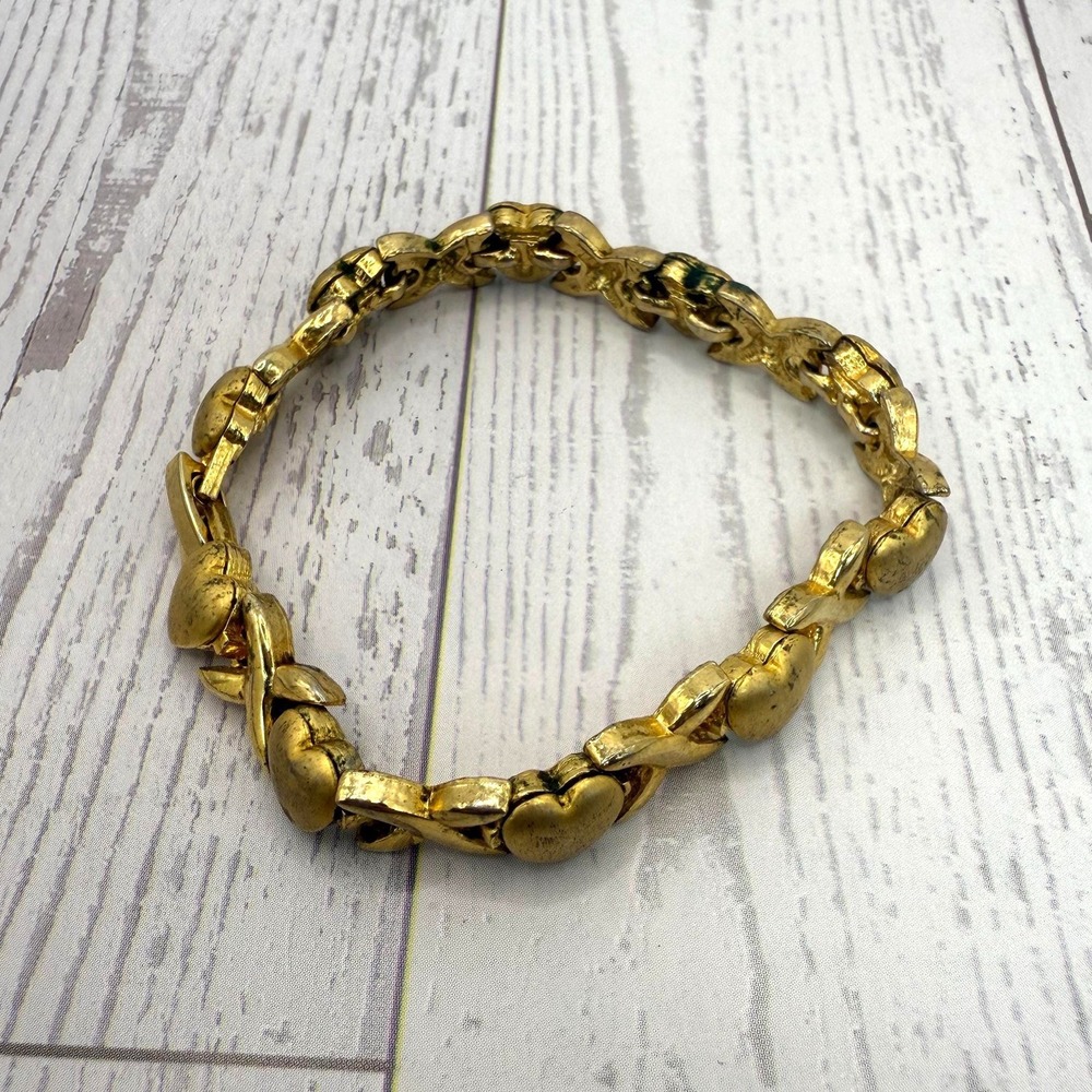 Gold Tone‎ Heart Link Bracelet Vintage Chain